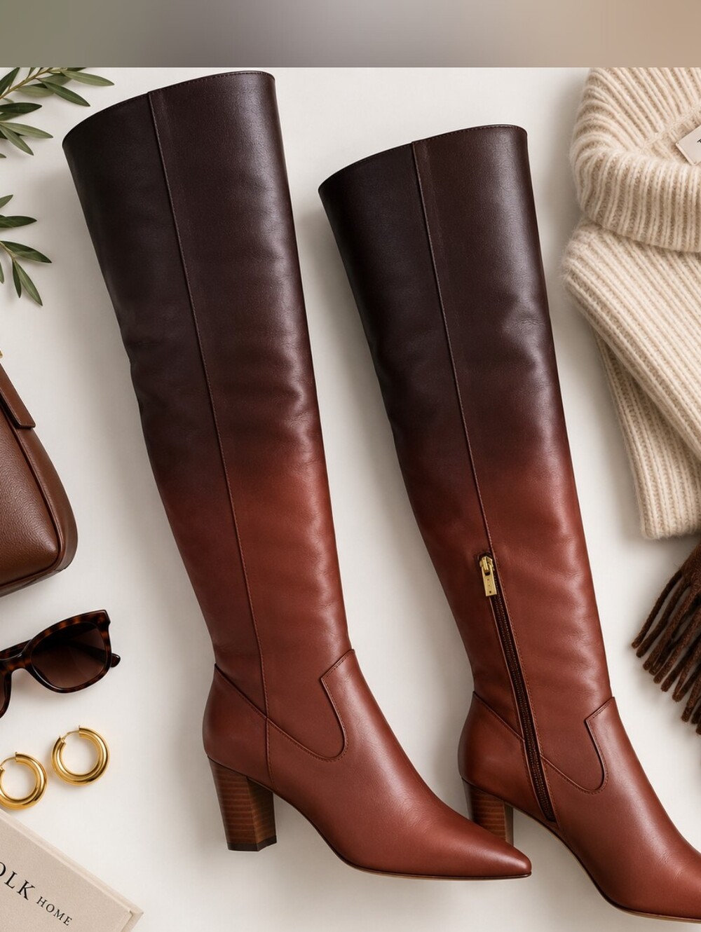 Vince Camuto Leather Shalie Over-The-Knee Boot Chocolate Fade 8W Wide Cuff